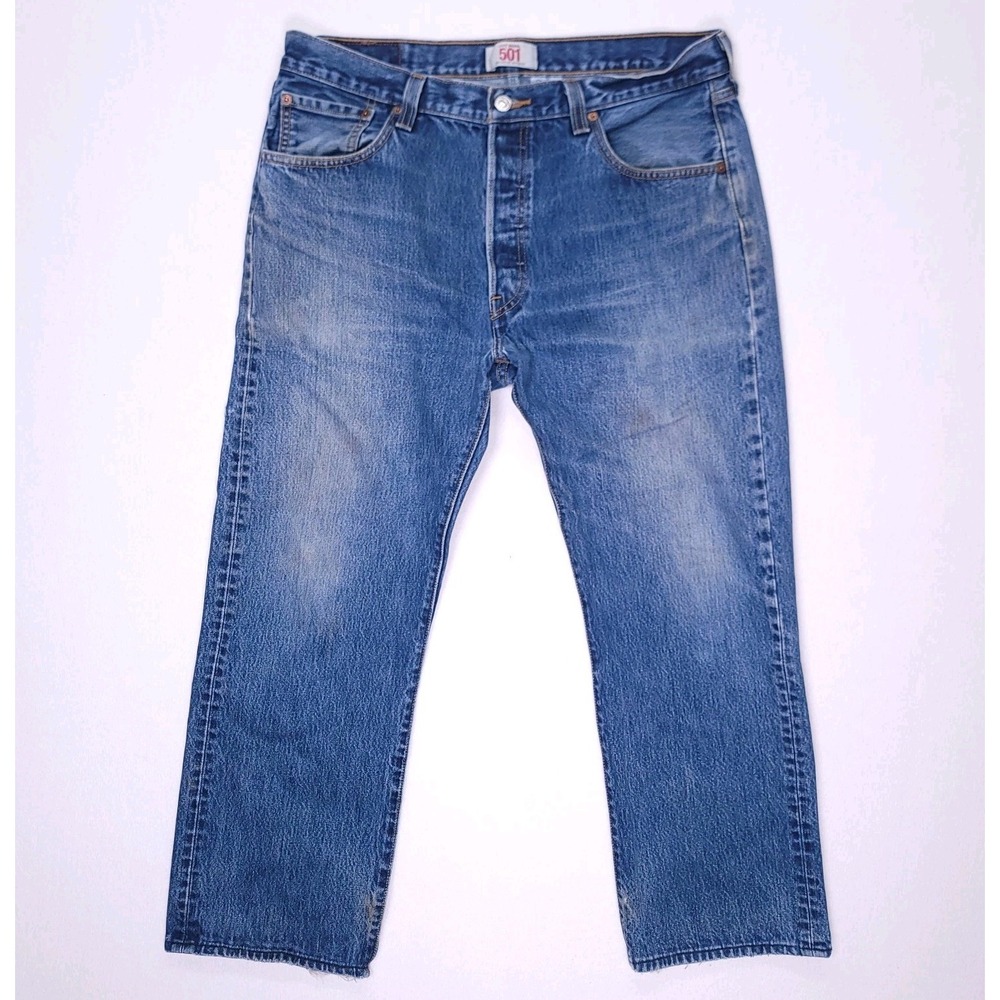 Levis 501 Jeans Mens 36x28 Blue Denim Pants Distressed Y2K